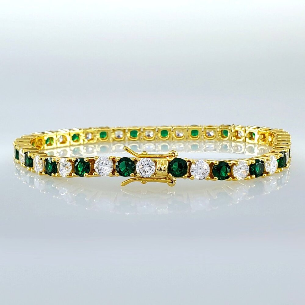 14K Gold Womens 2ct Green Emerald Gemstone Diamond Tennis Bracelet 6.5" 7" 7.5"
